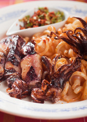 Fried squid with italian pasta