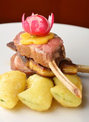 Roasted Lamb Chops on goose liver and spinach gnocchi