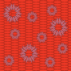 Decorative pink flowers on red grid