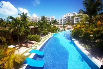 Swimming pool at caribbean resort.