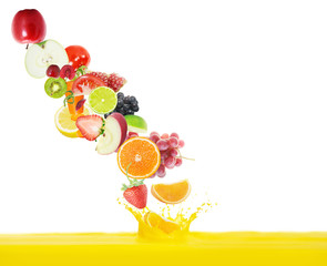 fresh juice pours from fruits