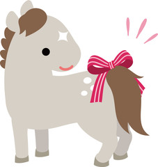 しっぽにリボンを結んだ馬