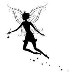 Silhouette of a fairy with magic wand.