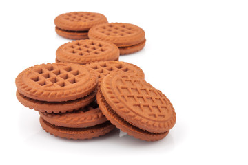 Chocolate sandwich cookies with creme filing, food photos