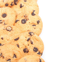 Background of delicious cookies with chocolate chips, food