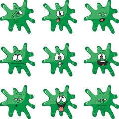 Obraz premium Emotion smiles cartoon green blot color set 008