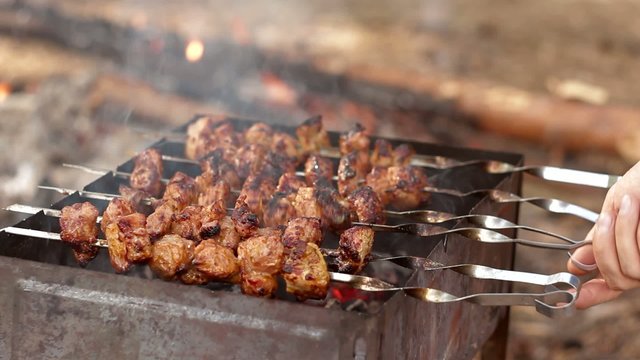 resh kebab prepares on the fire outdoors