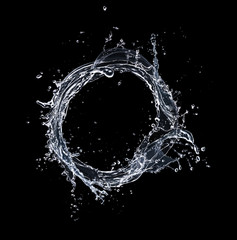 Water splash isolated on black background