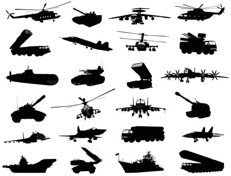 Detailed weapon silhouettes set. Vector on separate layers