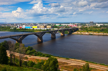 Fototapeta na wymiar View of Nizhny Novgorod with Molitovsky bridge