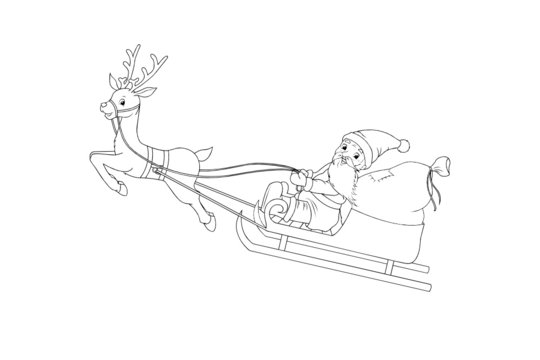 fliegender Weihnachtschlitten Outlines Malbild