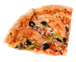 Piece of pizza on white