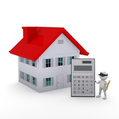 家の購入を計算する人の3Dのイラスト