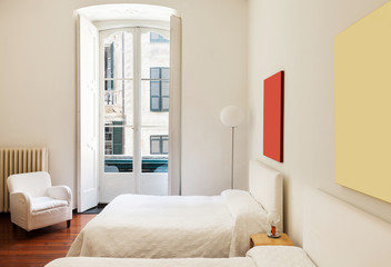 beautiful interior of hotel room, view bedroom