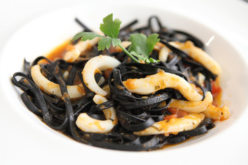 Spaghetti ink squid