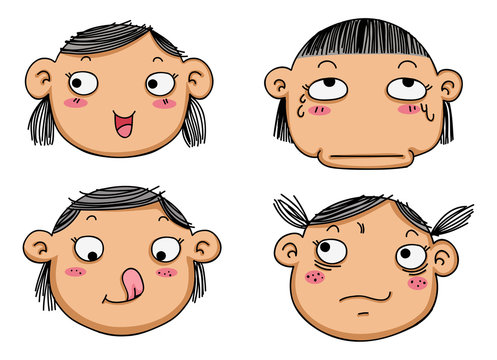 different facial expressions of a girl vector