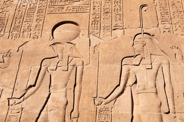 ancient details of Kom Ombo Temple in Luxor, Egypt