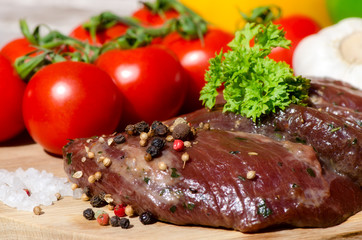 meat with fresh vegetables.