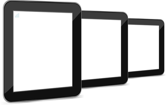 tablet pc with empty white screen and black frame