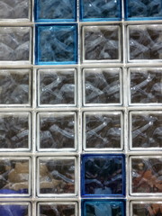 blue and colourless white glass block brick  transparent windows wall
