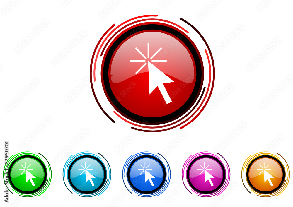 Poster click here vector glossy web icon set