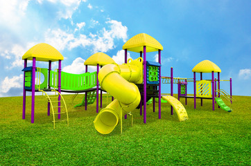 Children s playground in garden with nice sky