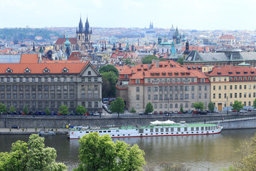 Fototapeta na wymiar Spring Prague with gothic Tyn Cathedral, Czech Republic