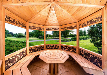 Inside of wooden gazebo
