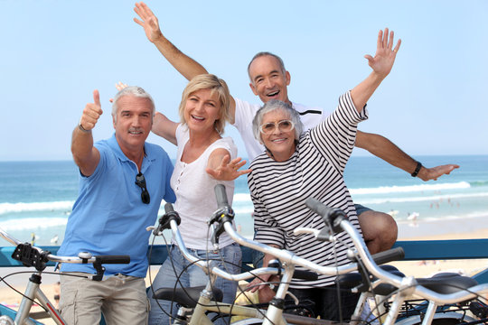 group of senior people on bikes