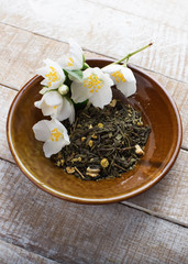 Dry herbal tea on plate
