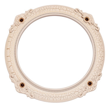 Round Ornamented Old Picture Frame Isolated On White