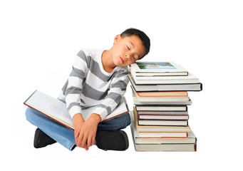 Boy Napping on Stack of Books