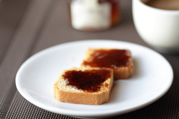 Fresh toast with honey closeup