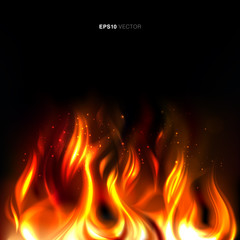Illustration of vividly burning fire on a black background