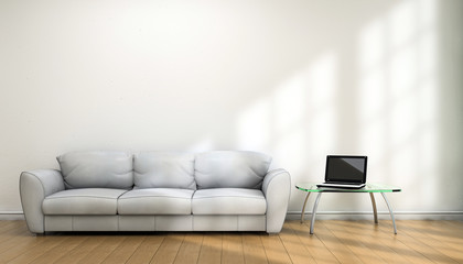 Notebook and sofa