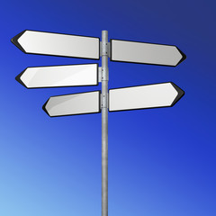 white directional sign on blue sky