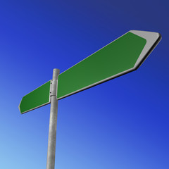 green directionl signs on a blue background