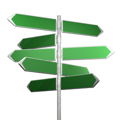 green directionl signs on a white background
