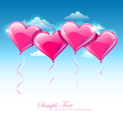 Fototapeta na wymiar Vector illustration of heart shaped balloons upon a blue sky