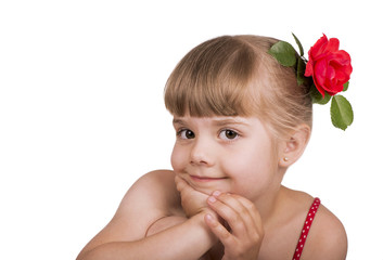 Portrait of a little blond girl above white background