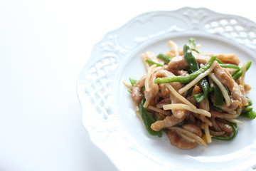 chinese cuisine, green pepper and pork slides stir fried