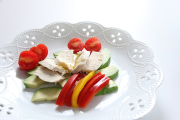 healthy gourmet, steamed chicken and vegetable on dish