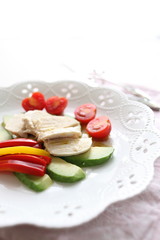 healthy gourmet, steamed chicken and vegetable on dish