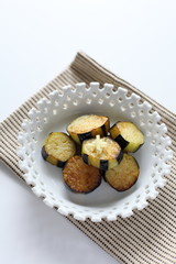 chinese food, eggplant stir fried on white dish