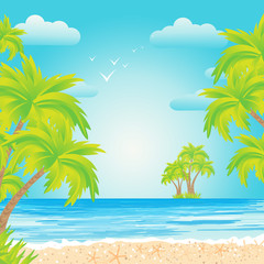 Fototapeta na wymiar The sandy beach, palm trees, vacation