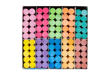 Colorful chalks on white background with clipping path