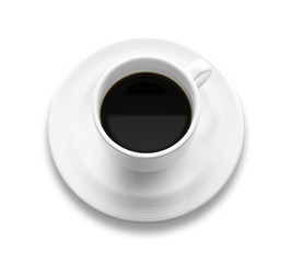 black coffee in white cup on white background and isolated