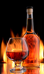 Bottle and glass of cognac