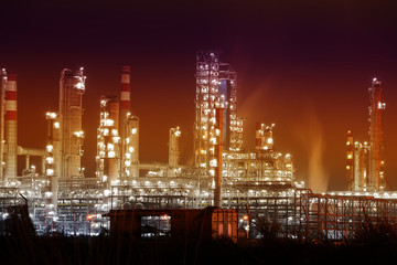 Fototapeta na wymiar Refinery industrial plant with Industry boiler at night