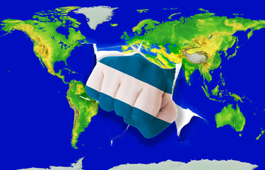 Fist in color  national flag of el salvador    punching world ma